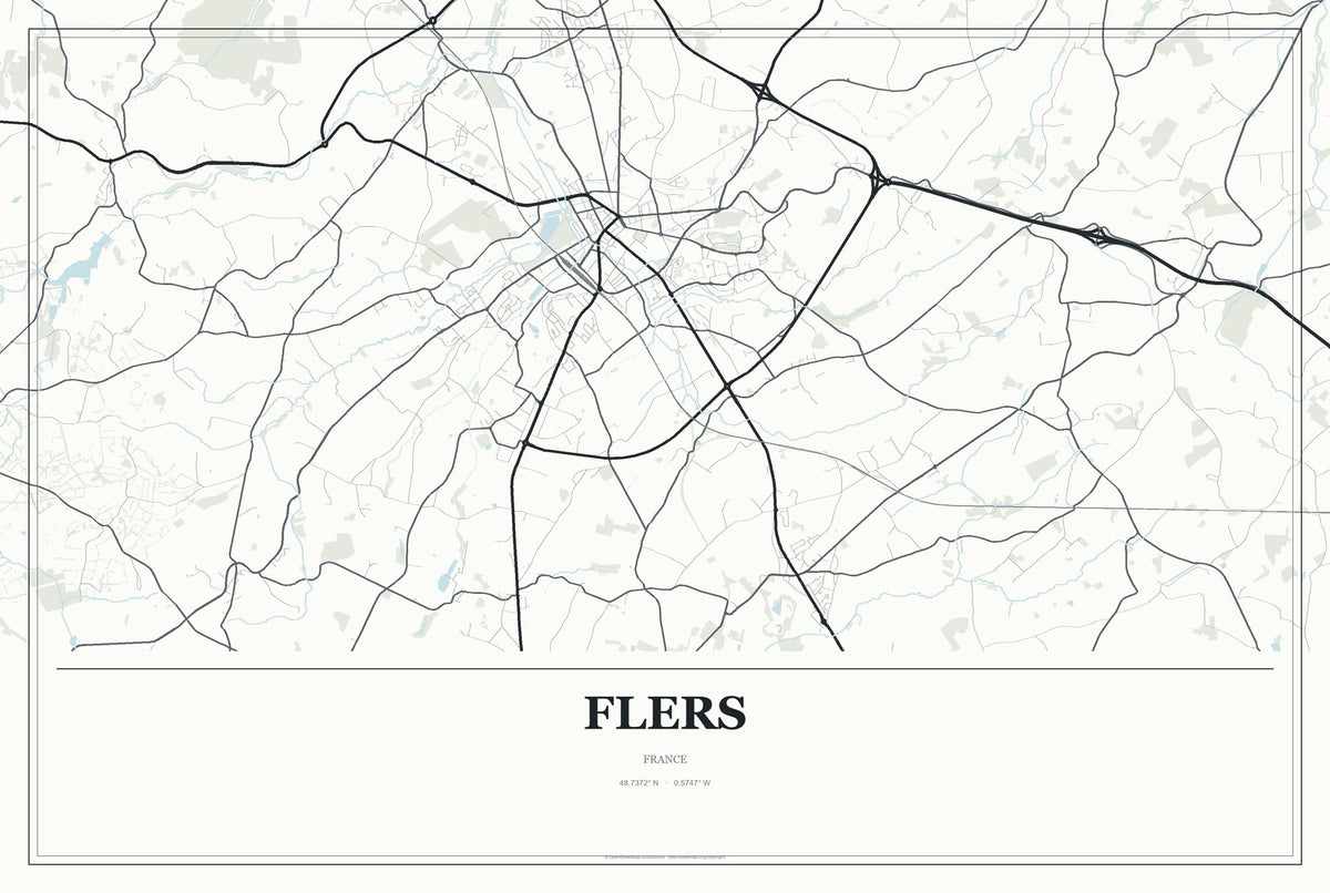 Flers, France City Map Aluminum Sign in Gallery Air style