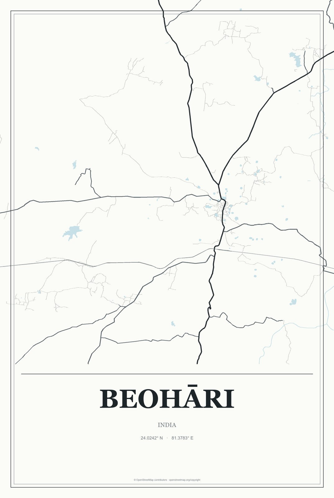 Beohāri, India City Map Aluminum Sign in Gallery Air style