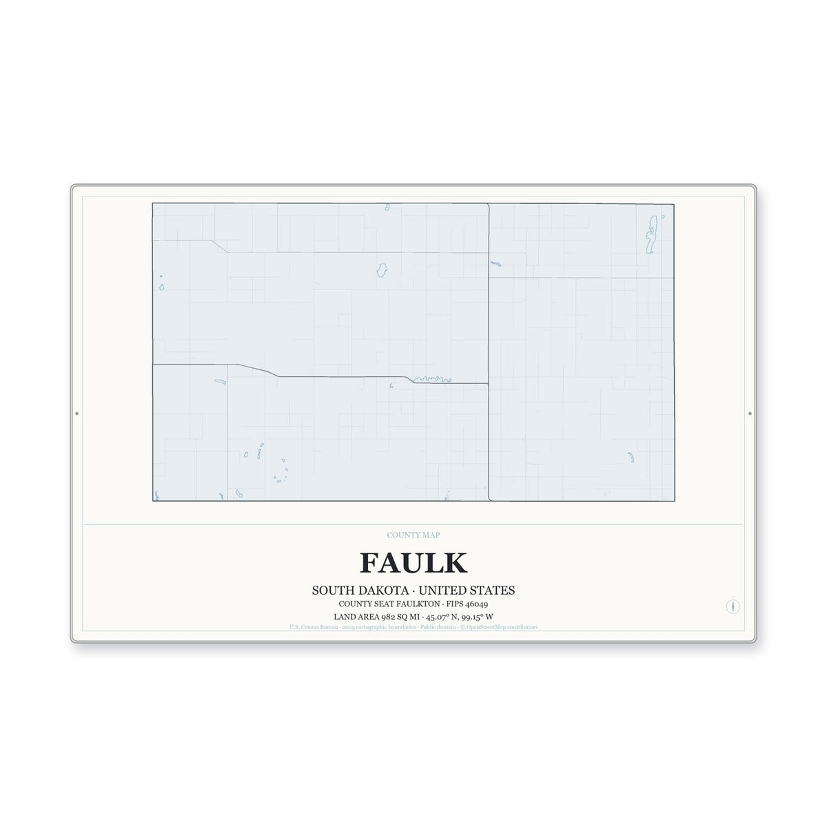 Faulk County, South Dakota Map Aluminum Sign in Gallery Air style