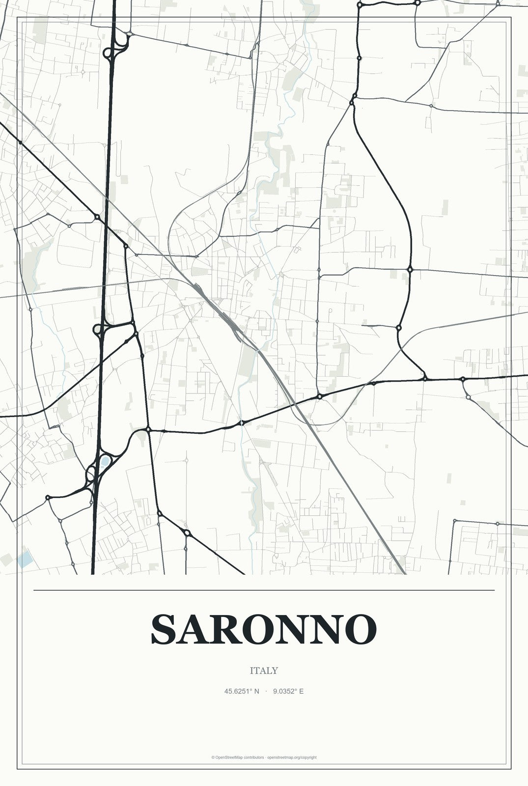 Saronno, Italy City Map Aluminum Sign in Gallery Air style