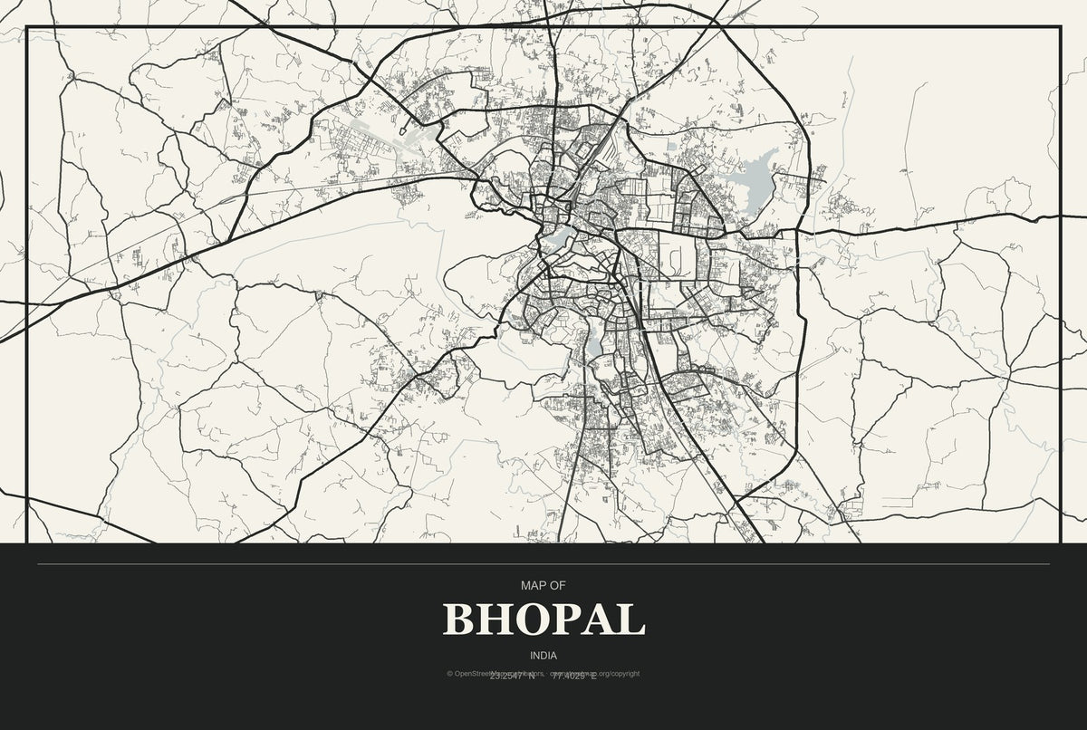 Bhopal, India City Map Aluminum Sign in Museum Plaque style