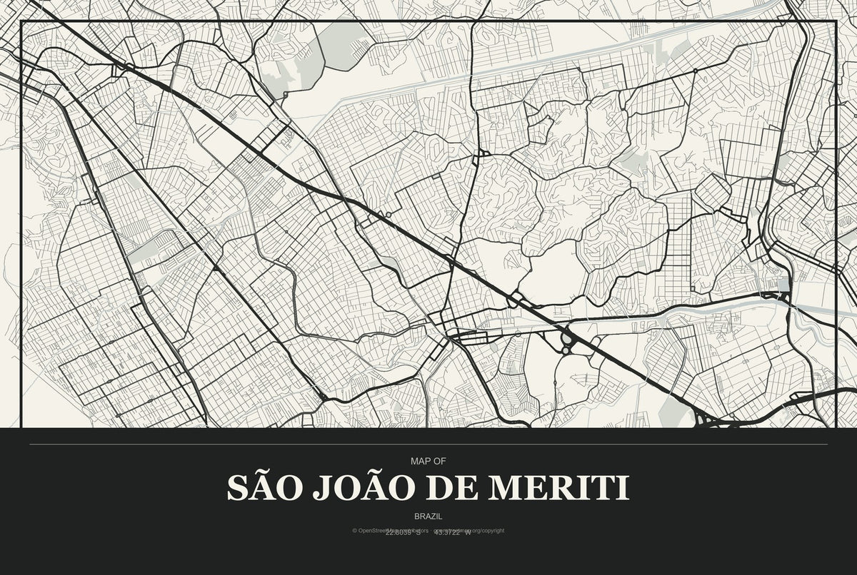 São João de Meriti, Brazil City Map Aluminum Sign in Museum Plaque style