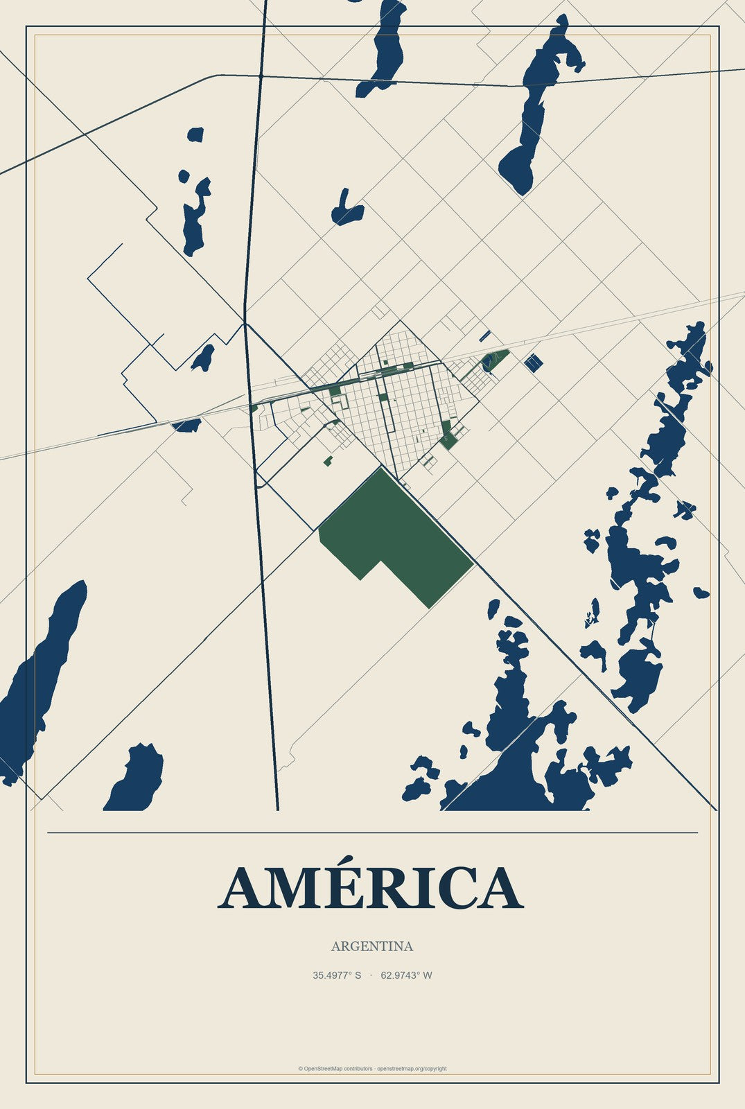 América, Argentina City Map Aluminum Sign in Coastal Cutout style