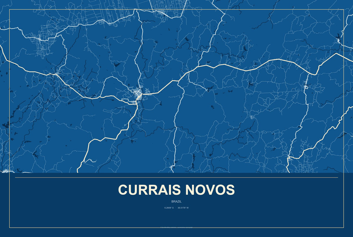Currais Novos, Brazil City Map Aluminum Sign in Harbor Cobalt style