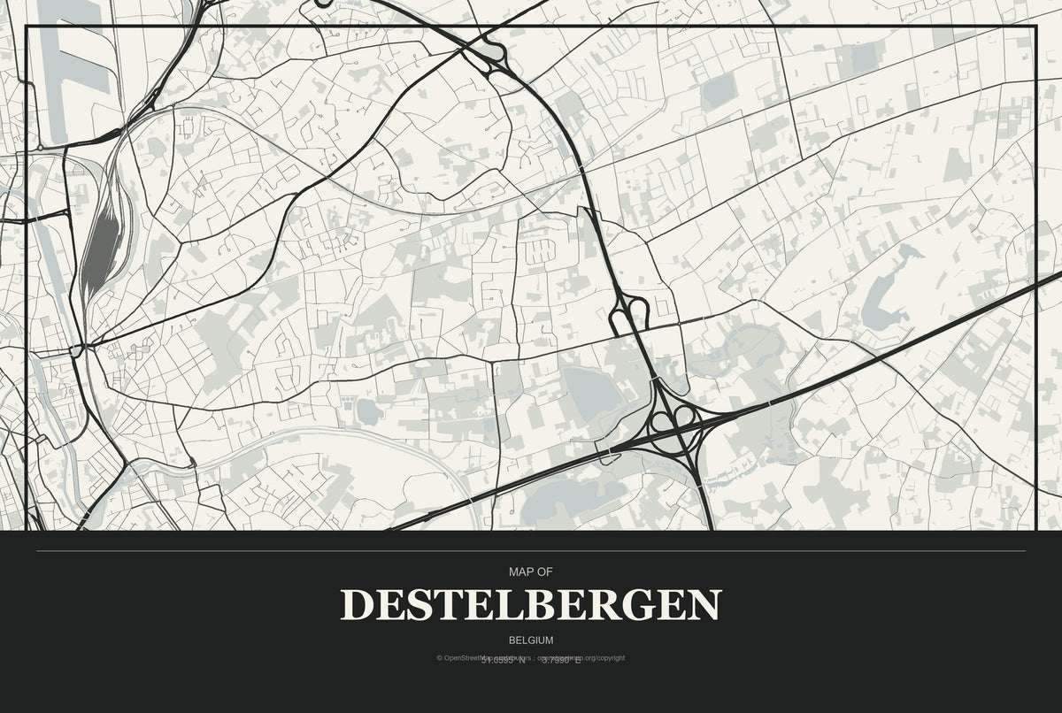 Destelbergen, Belgium City Map Aluminum Sign in Museum Plaque style