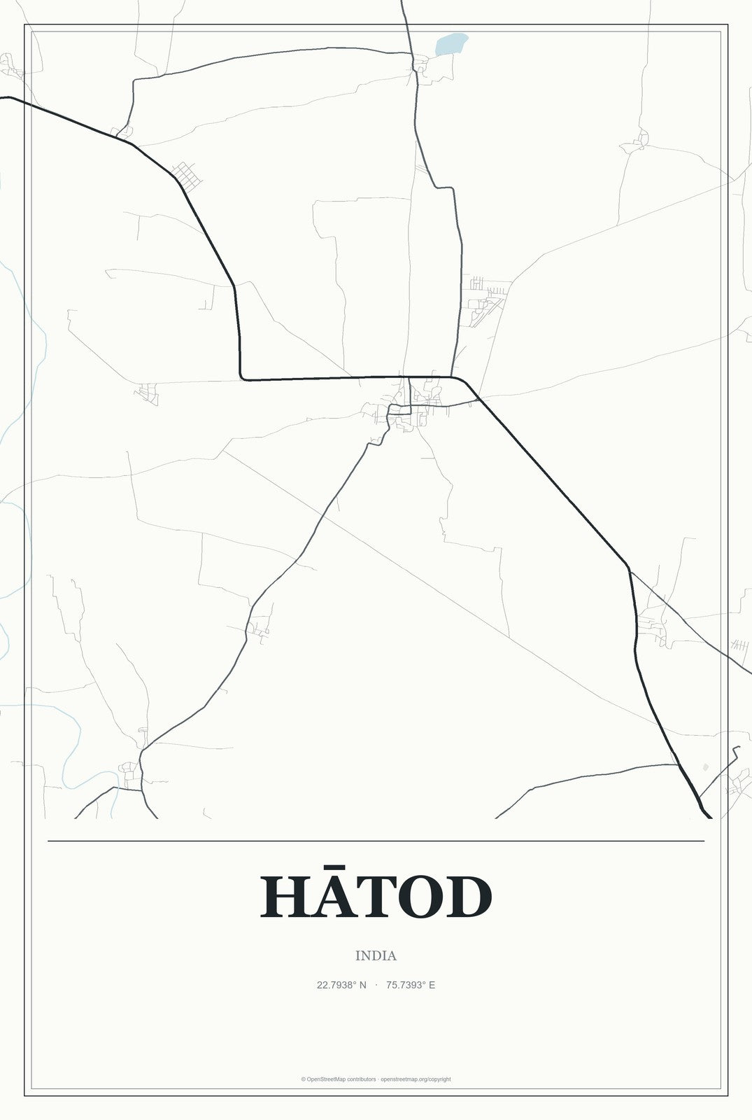 Hātod, India City Map Aluminum Sign in Gallery Air style