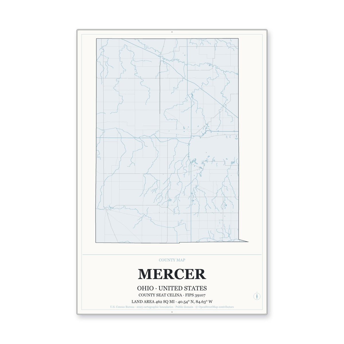 Mercer County, Ohio Map Aluminum Sign in Gallery Air style
