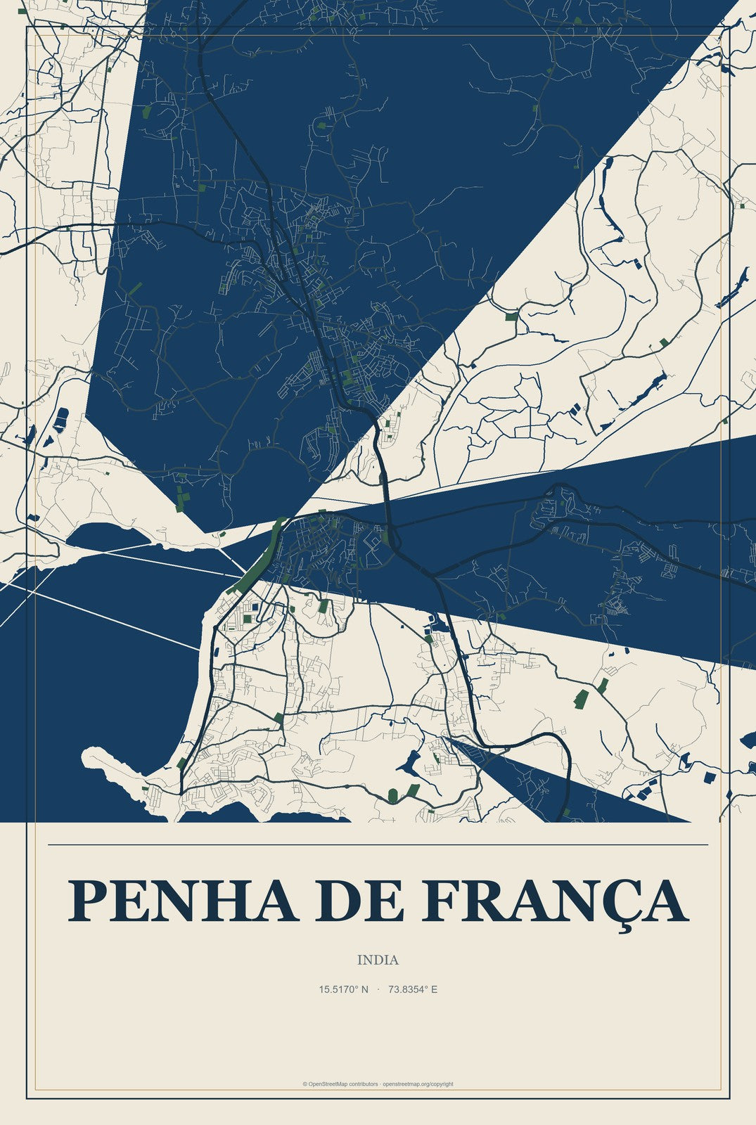 Penha de França, India City Map Aluminum Sign in Coastal Cutout style