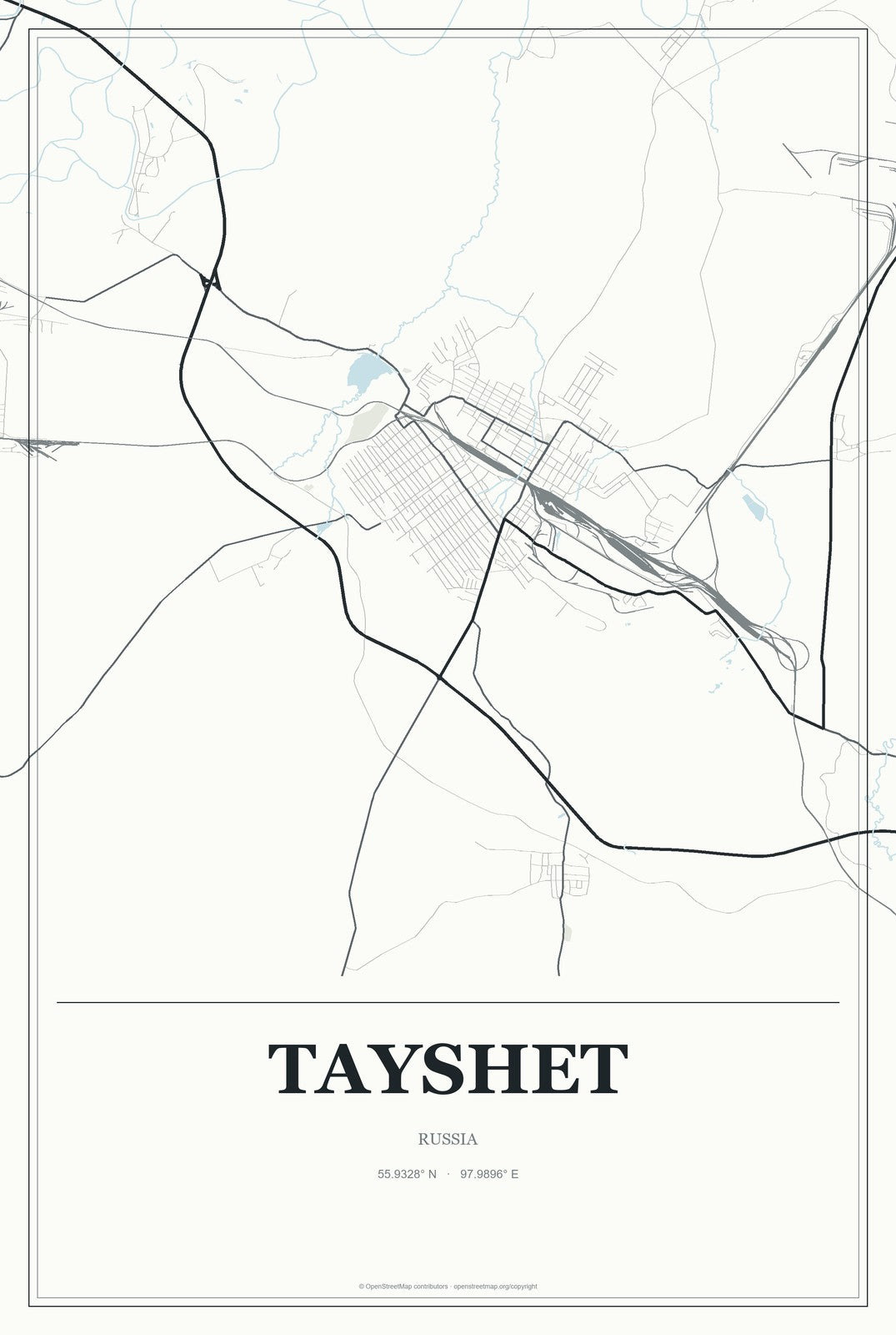 Tayshet, Russia City Map Aluminum Sign in Gallery Air style