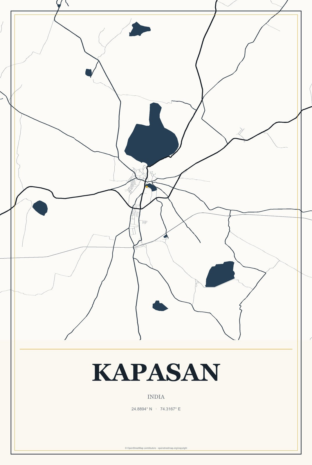 Kapasan, India City Map Aluminum Sign in Citrine Modern style