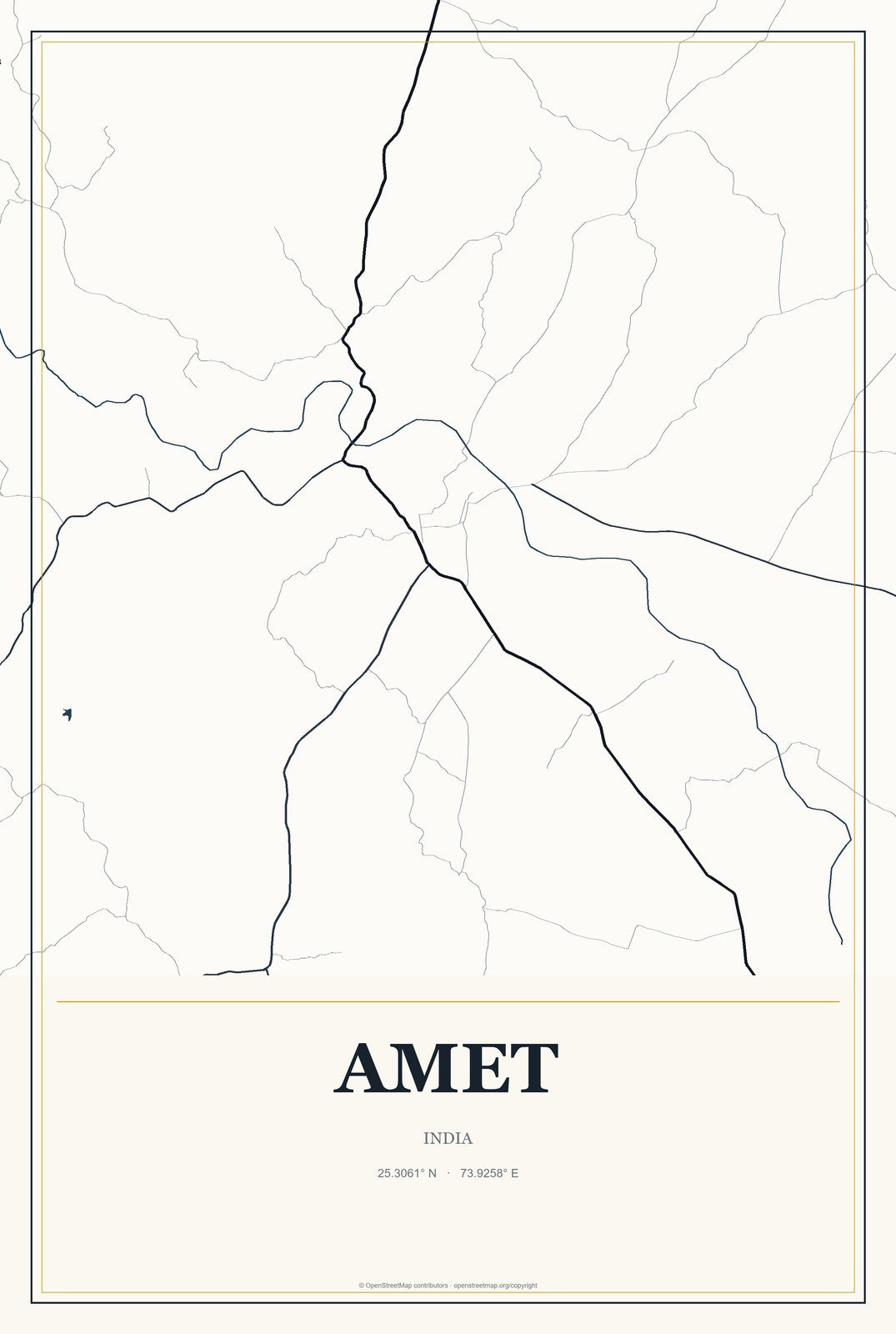 Amet, India City Map Aluminum Sign in Citrine Modern style