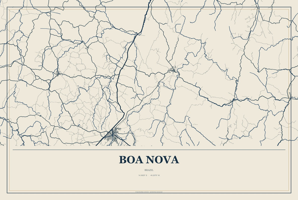 Boa Nova, Brazil City Map Aluminum Sign in Coastal Cutout style