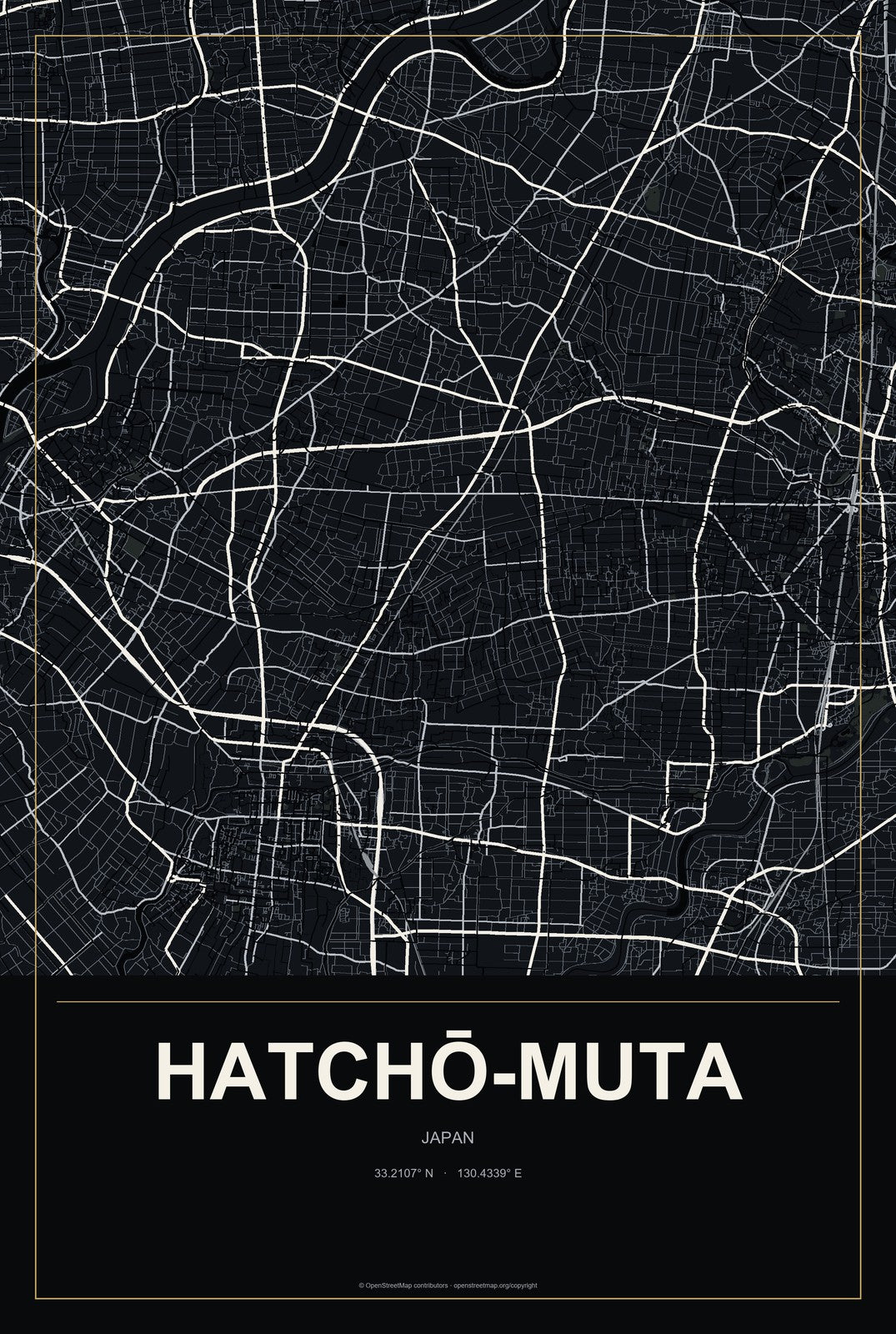 Hatchō-muta, Japan City Map Aluminum Sign in Metropolitan Noir style