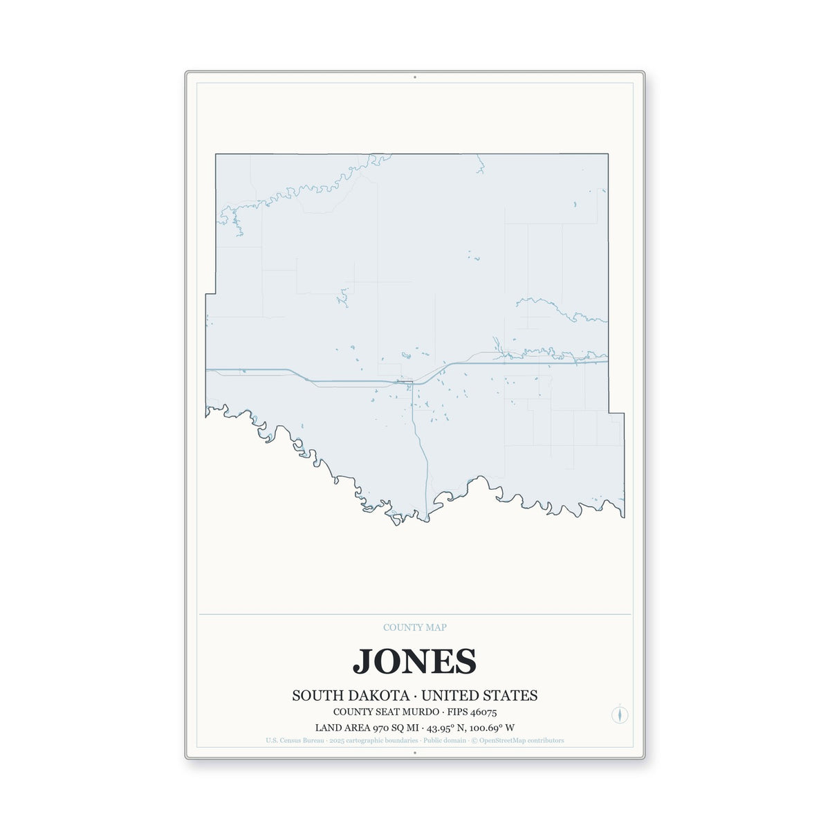 Jones County, South Dakota Map Aluminum Sign in Gallery Air style