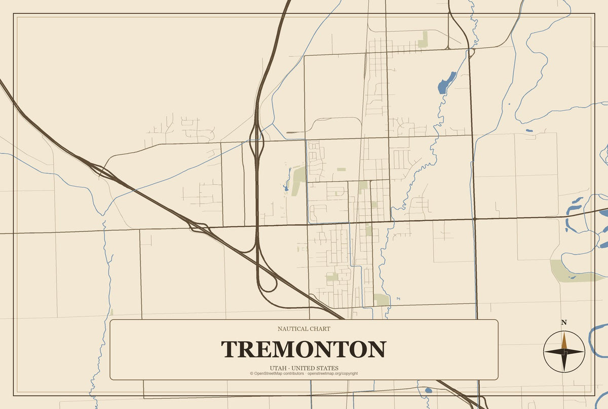Tremonton, Utah City Map Aluminum Sign in Heritage Nautical style