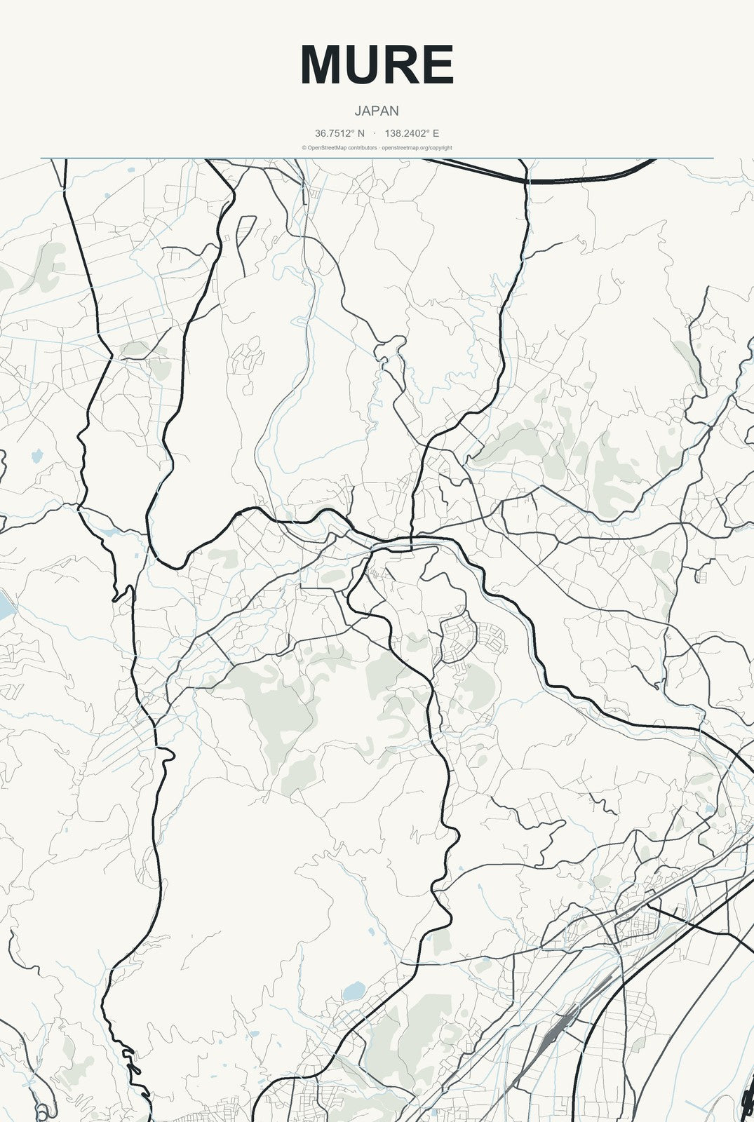 Mure, Japan City Map Aluminum Sign in Headline Atlas style