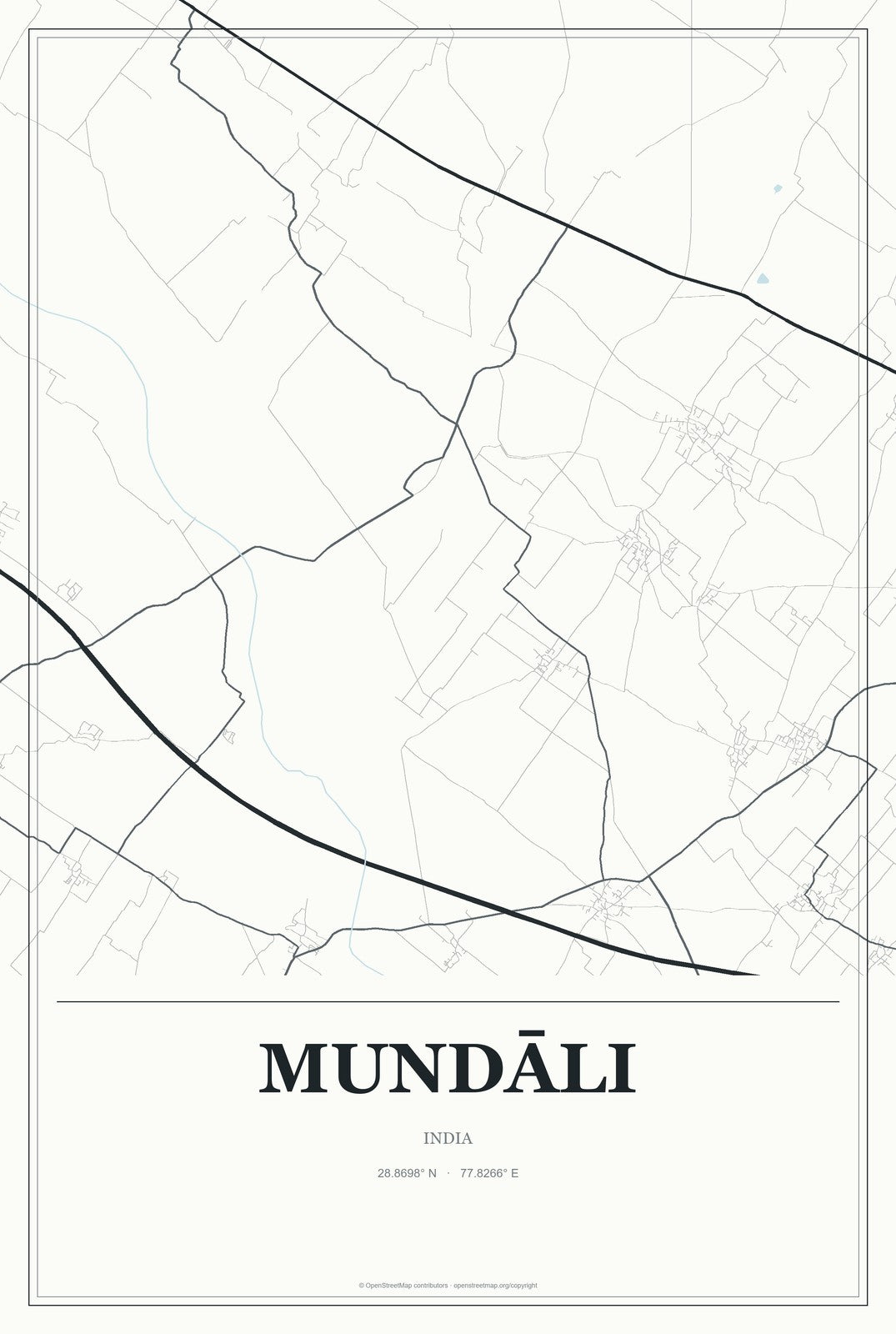Mundāli, India City Map Aluminum Sign in Gallery Air style