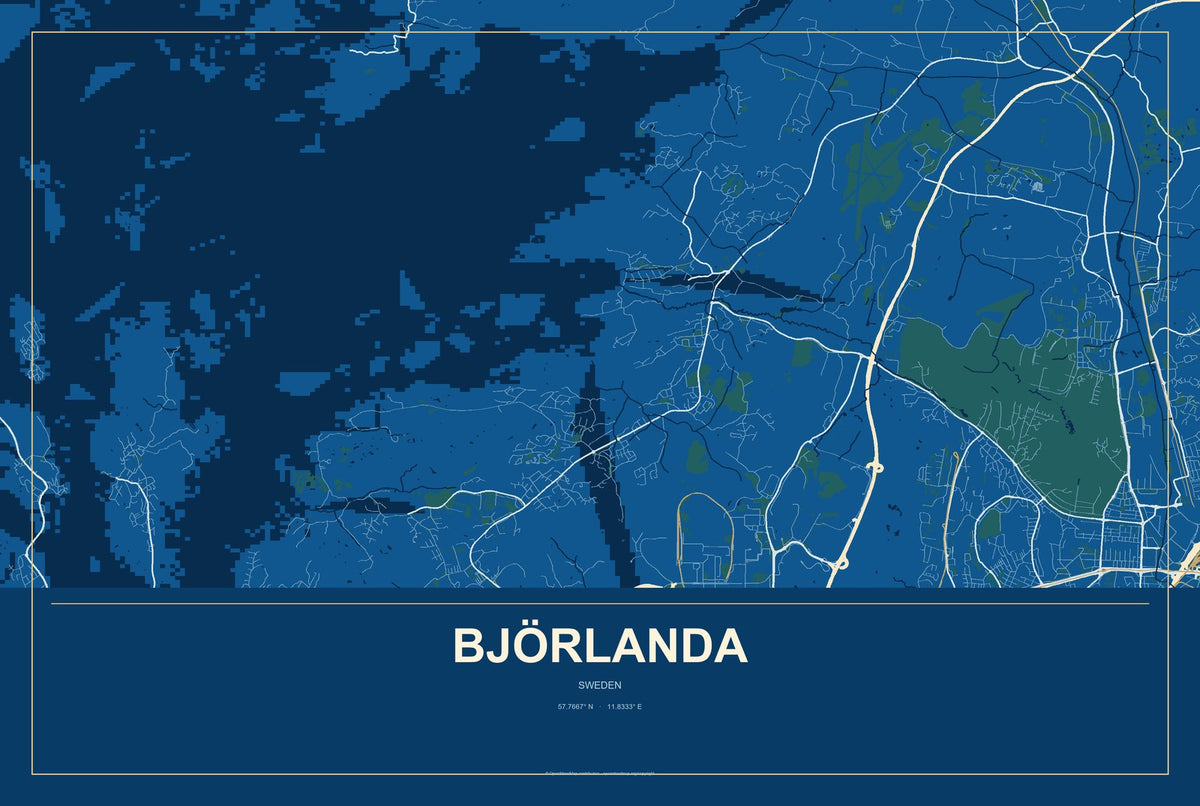 Björlanda, Sweden City Map Aluminum Sign in Harbor Cobalt style