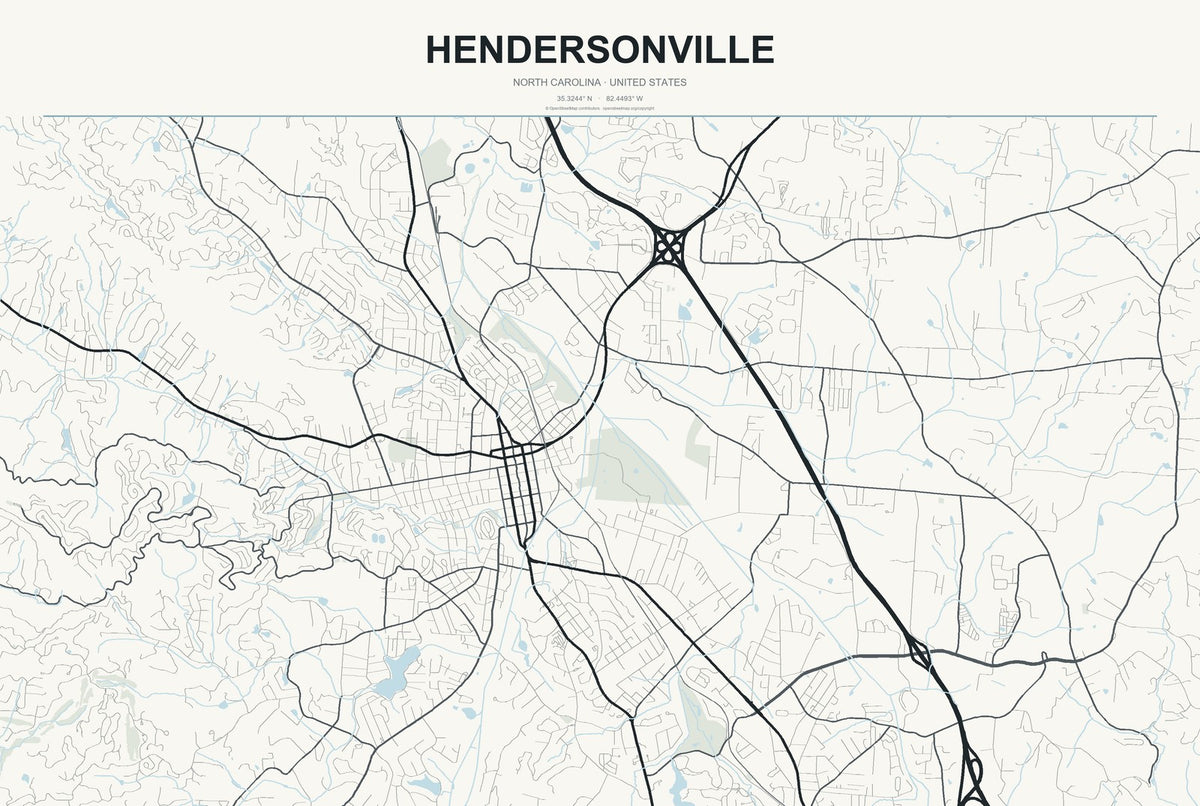 Hendersonville, North Carolina City Map Aluminum Sign in Headline Atlas style