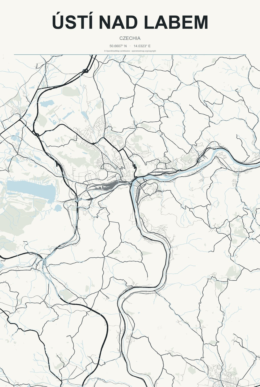Ústí nad Labem, Czechia City Map Aluminum Sign in Headline Atlas style