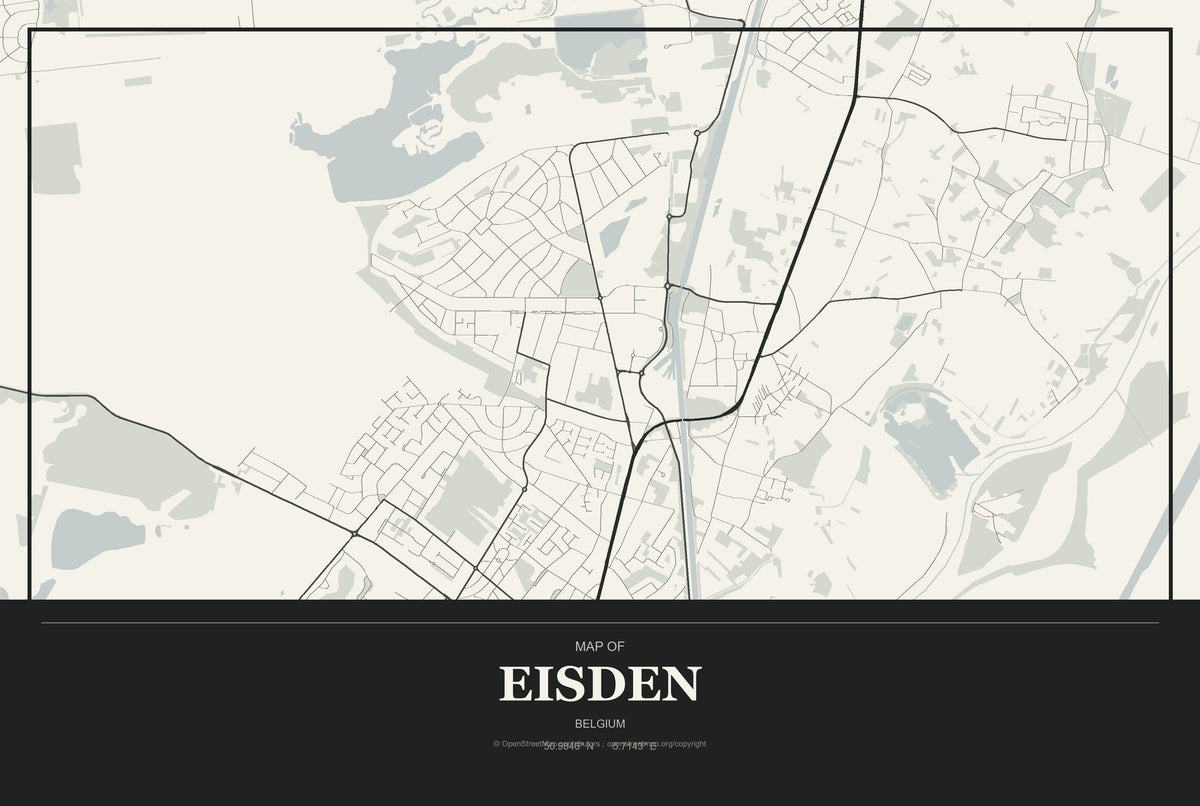 Eisden, Belgium City Map Aluminum Sign in Museum Plaque style