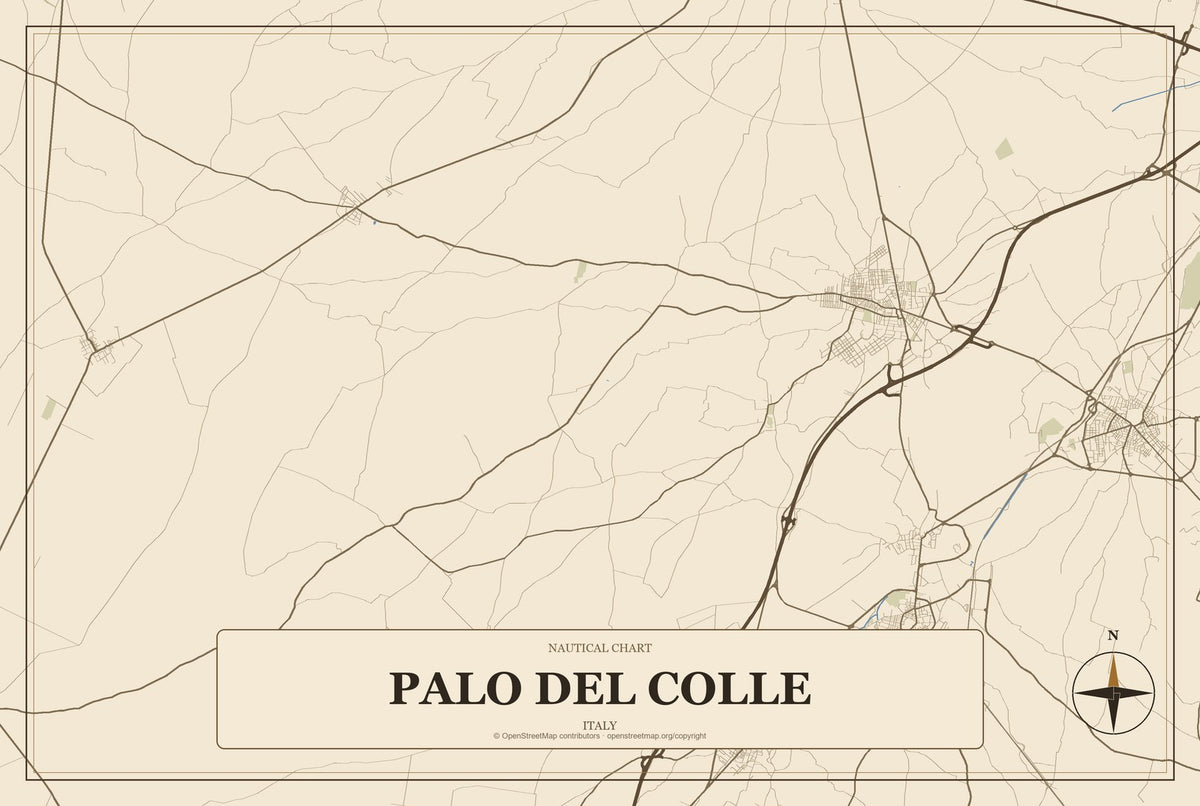 Palo del Colle, Italy City Map Aluminum Sign in Heritage Nautical style
