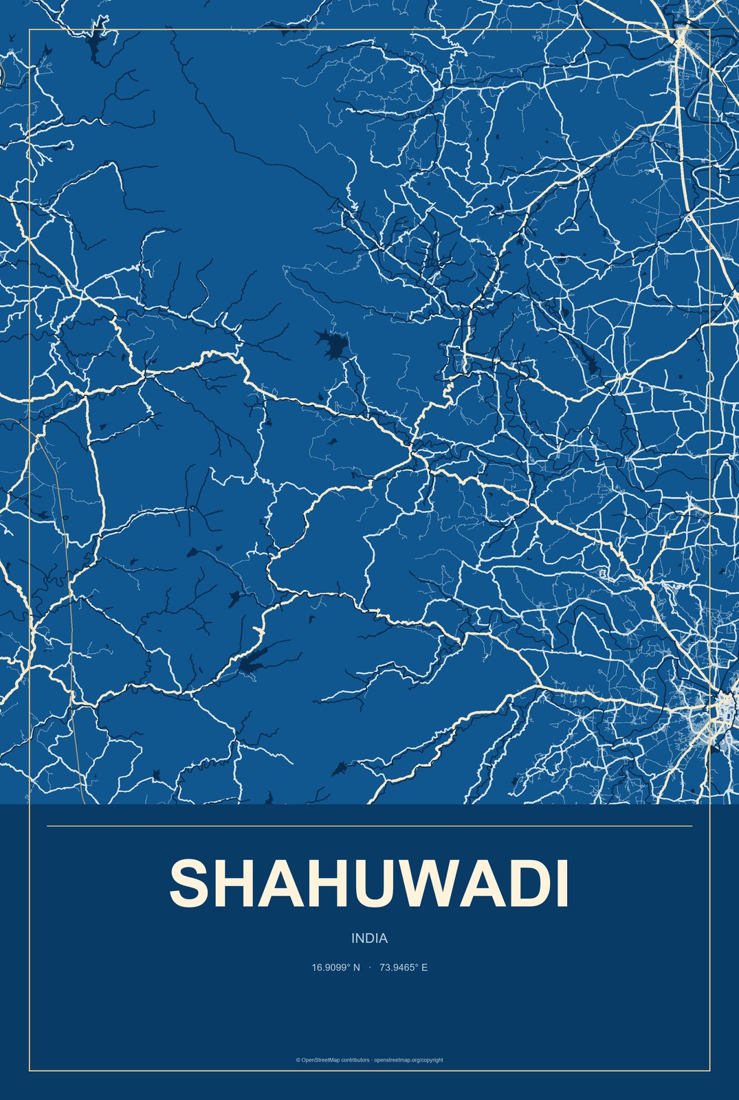 Shahuwadi, India City Map Aluminum Sign in Harbor Cobalt style