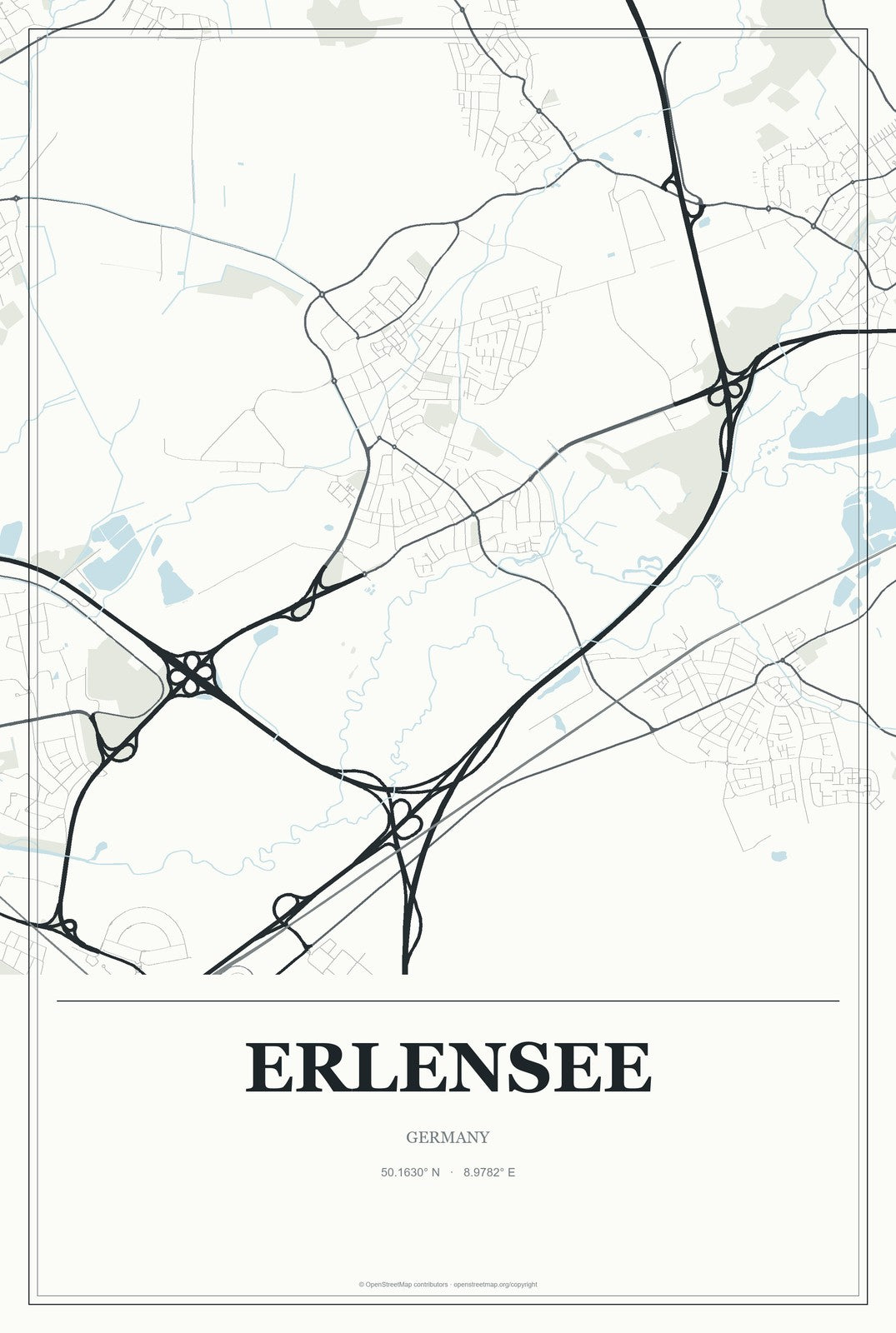 Erlensee, Germany City Map Aluminum Sign in Gallery Air style