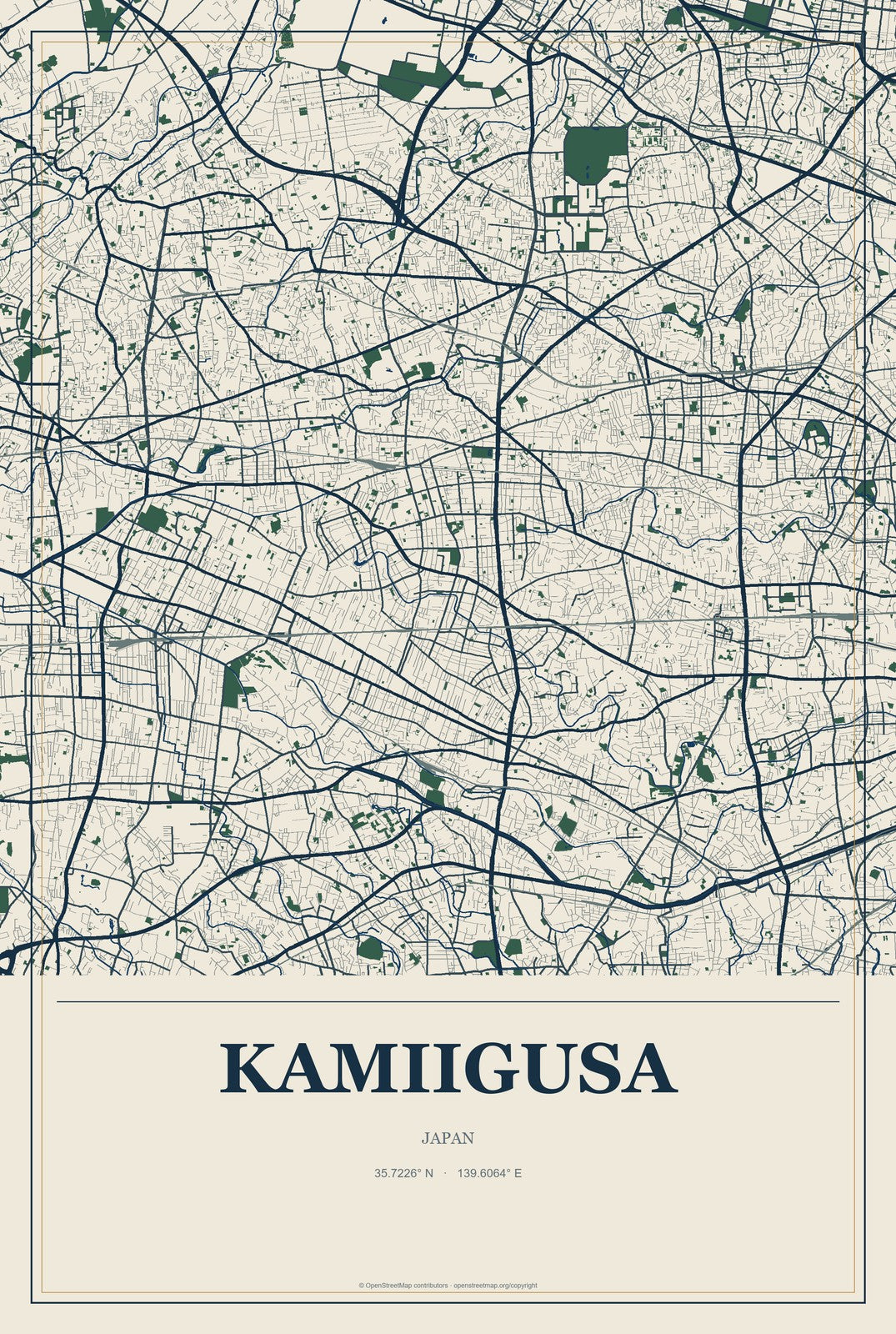 Kamiigusa, Japan City Map Aluminum Sign in Coastal Cutout style