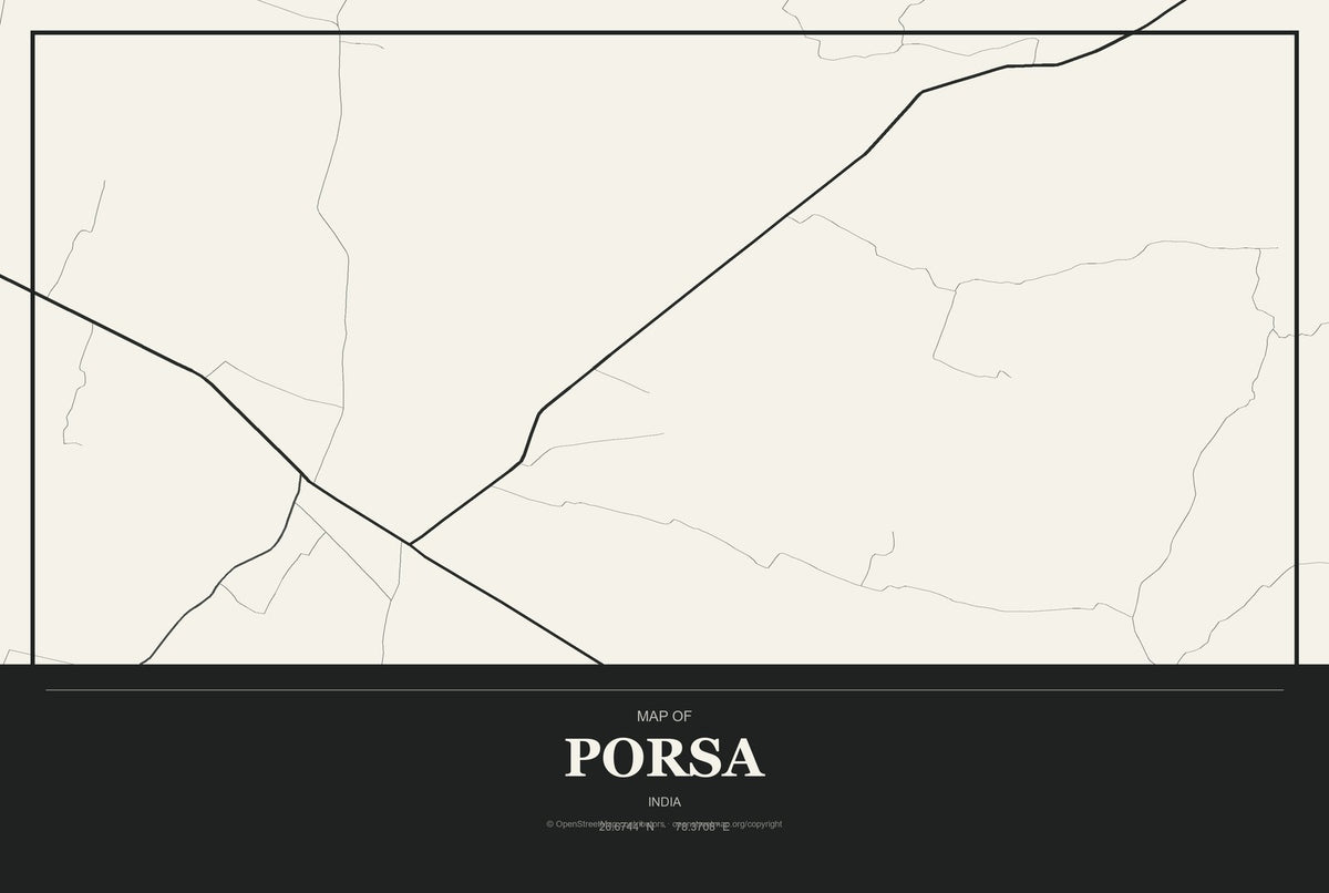 Porsa, India City Map Aluminum Sign in Museum Plaque style
