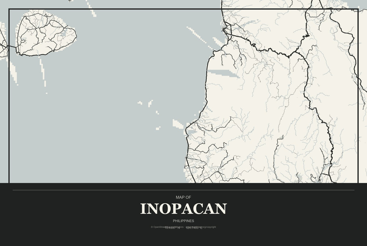 Inopacan, Philippines City Map Aluminum Sign in Museum Plaque style