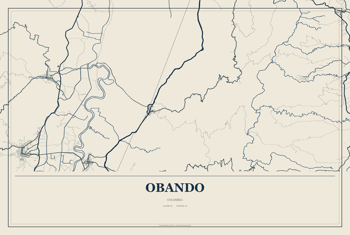 Obando, Colombia City Map Aluminum Sign in Coastal Cutout style
