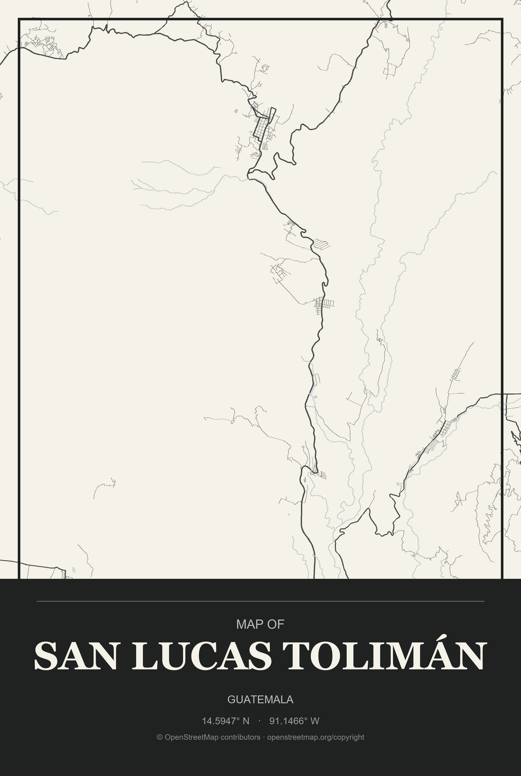 San Lucas Tolimán, Guatemala City Map Aluminum Sign in Museum Plaque style