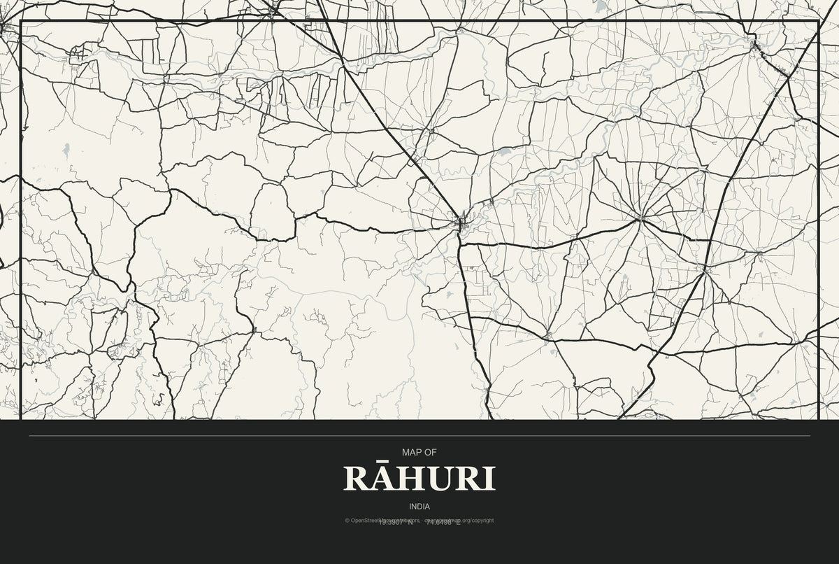 Rāhuri, India City Map Aluminum Sign in Museum Plaque style