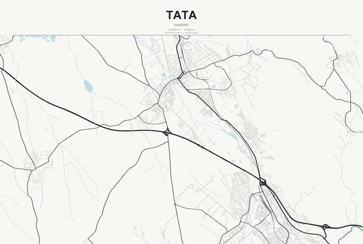 Tata, Hungary City Map Aluminum Sign in Headline Atlas style