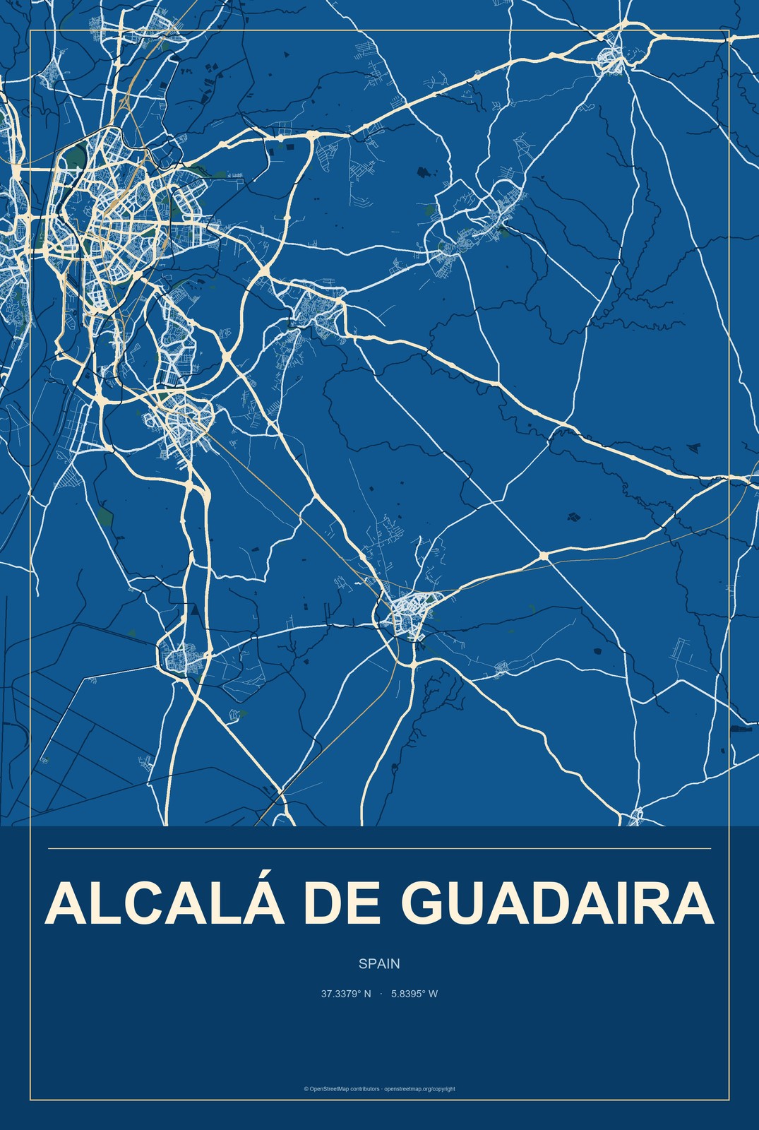 Alcalá de Guadaira, Spain City Map Aluminum Sign in Harbor Cobalt style