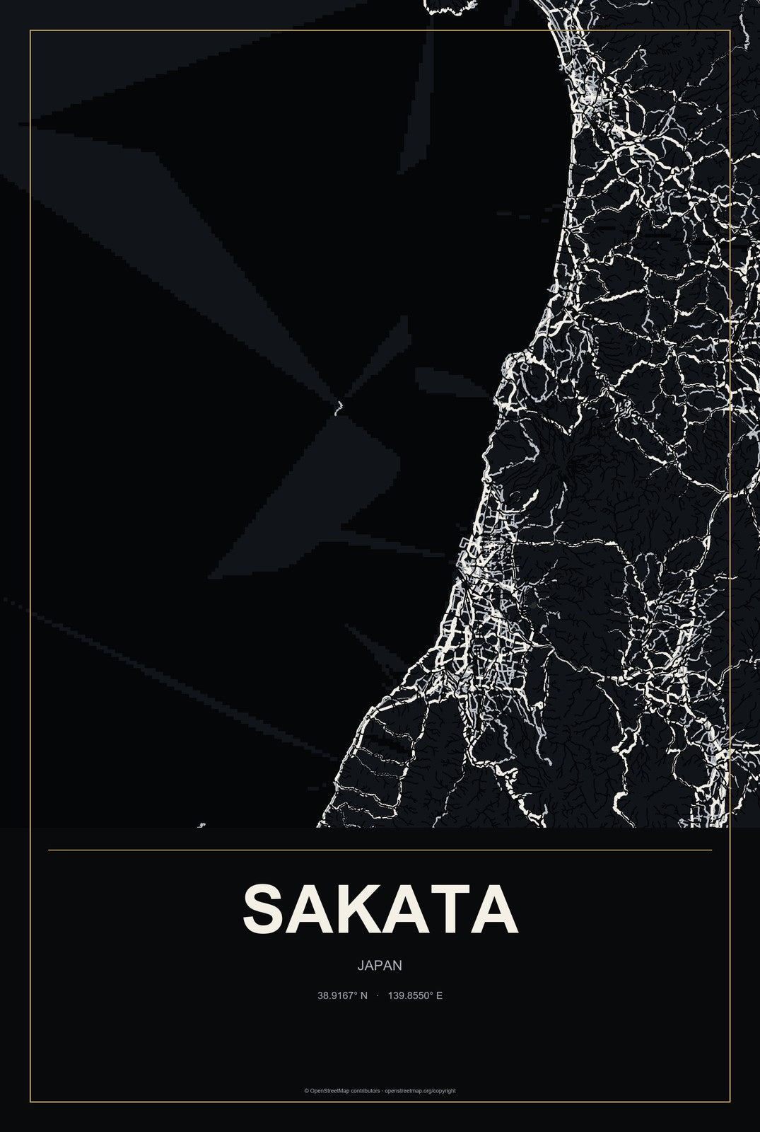 Sakata, Japan City Map Aluminum Sign in Metropolitan Noir style