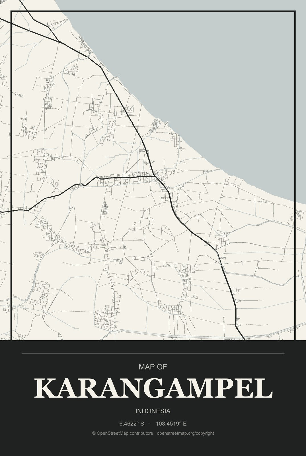Karangampel, Indonesia City Map Aluminum Sign in Museum Plaque style