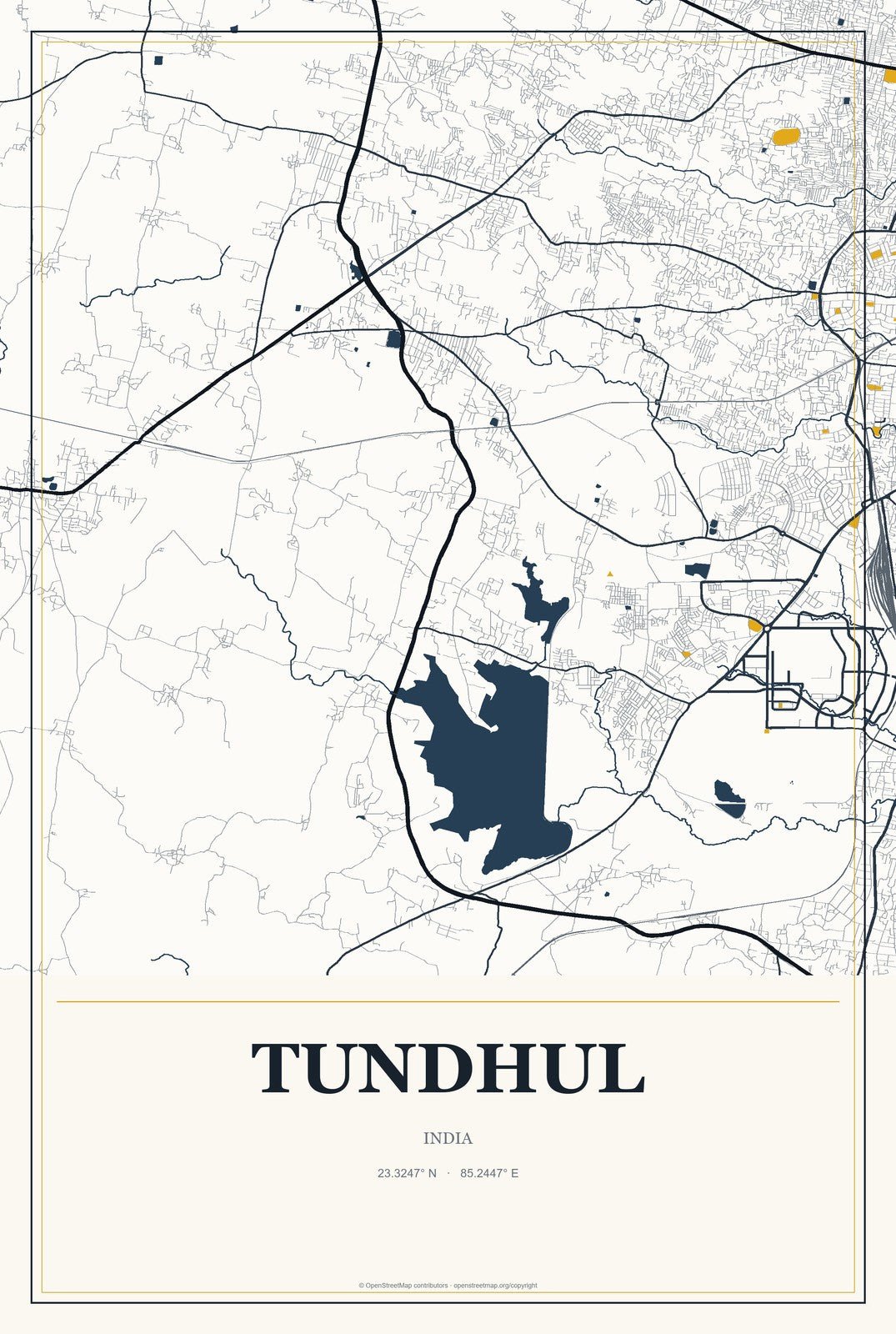 Tundhul, India City Map Aluminum Sign in Citrine Modern style