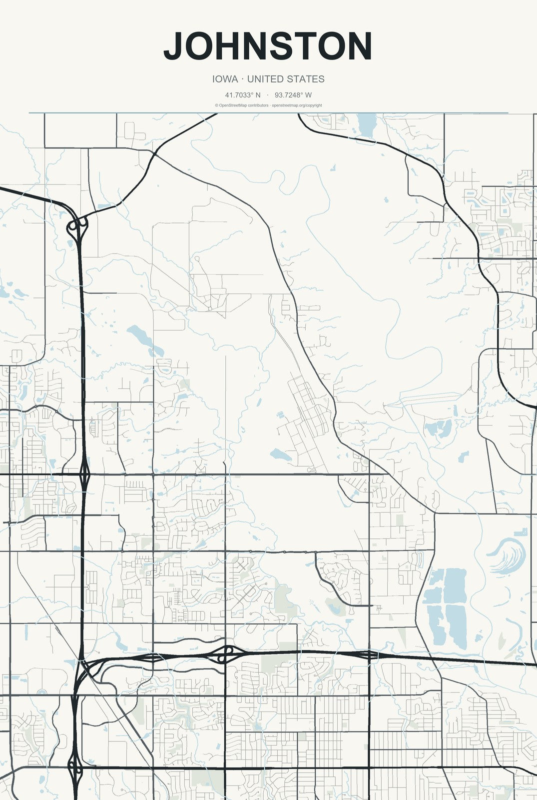 Johnston, Iowa City Map Aluminum Sign in Headline Atlas style