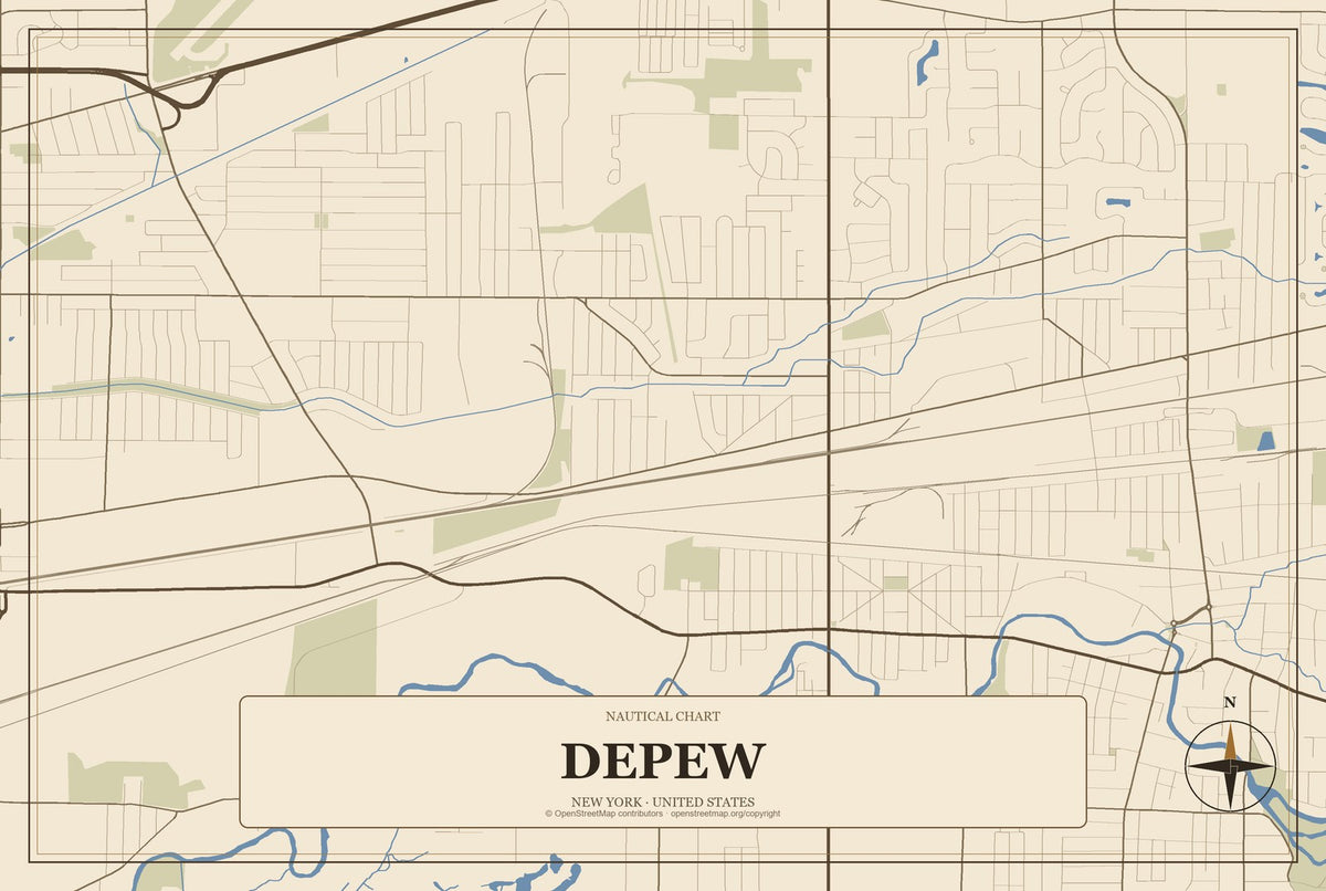 Depew, New York City Map Aluminum Sign in Heritage Nautical style