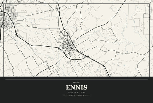 Ennis, Texas City Map Aluminum Sign in Museum Plaque style