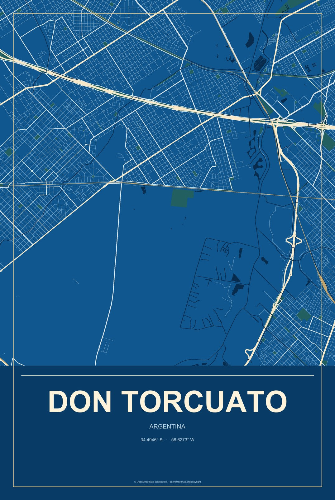 Don Torcuato, Argentina City Map Aluminum Sign in Harbor Cobalt style