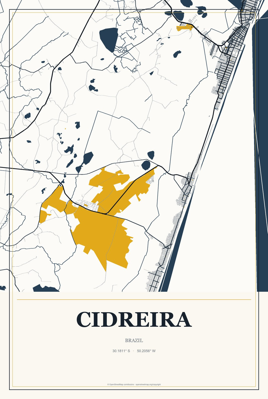 Cidreira, Brazil City Map Aluminum Sign in Citrine Modern style