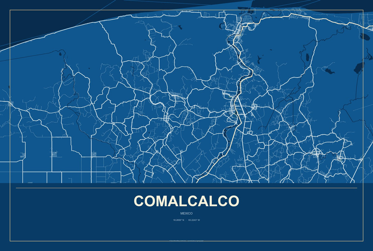 Comalcalco, Mexico City Map Aluminum Sign in Harbor Cobalt style