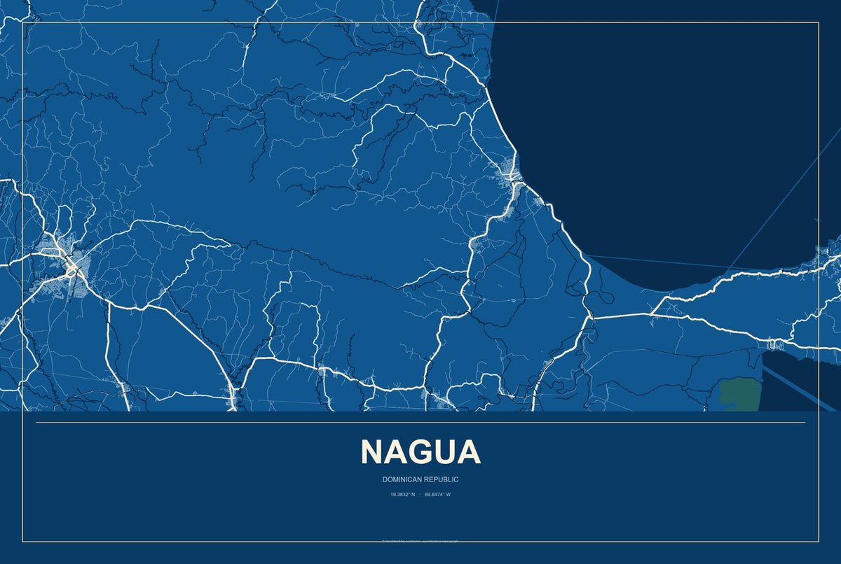 Nagua, Dominican Republic City Map Aluminum Sign in Harbor Cobalt style