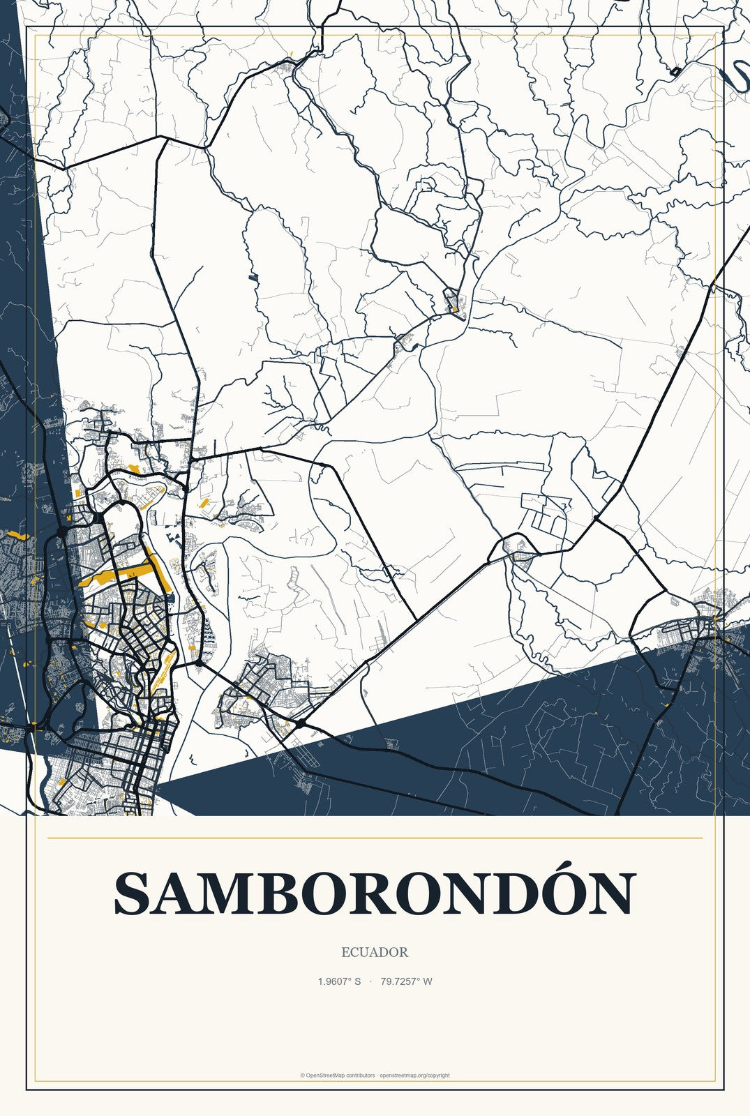 Samborondón, Ecuador City Map Aluminum Sign in Citrine Modern style