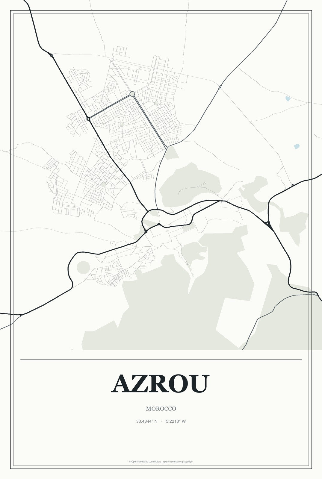 Azrou, Morocco City Map Aluminum Sign in Gallery Air style