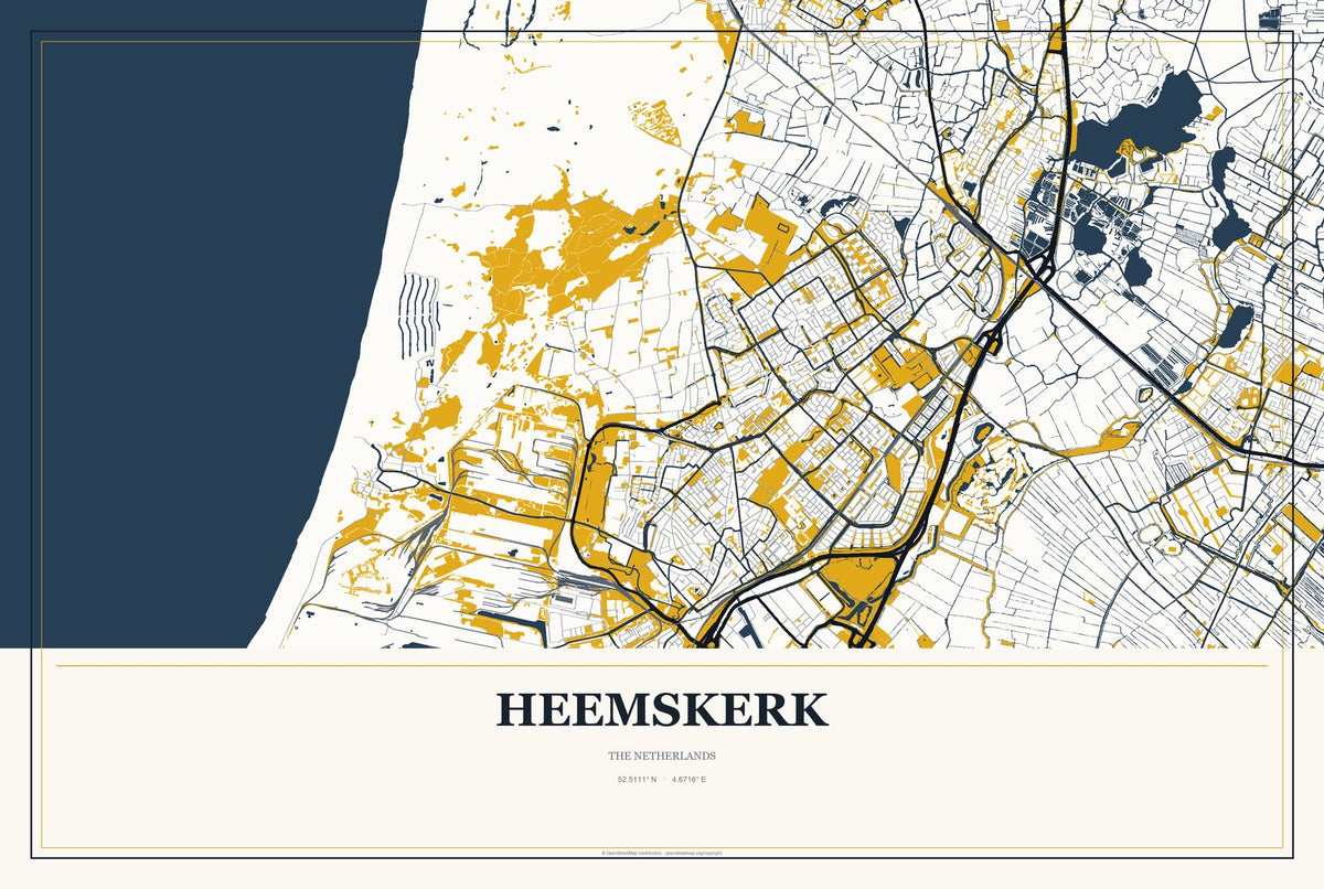 Heemskerk, The Netherlands City Map Aluminum Sign in Citrine Modern style