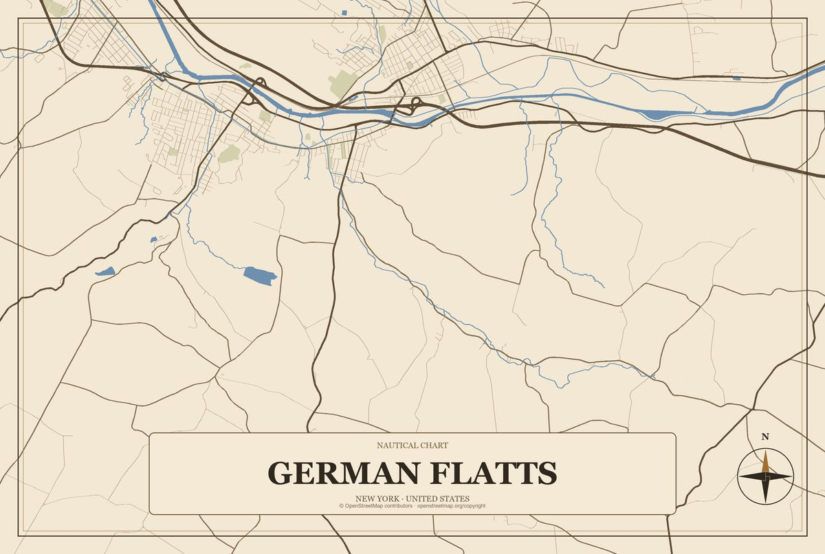 German Flatts, New York City Map Aluminum Sign in Heritage Nautical style